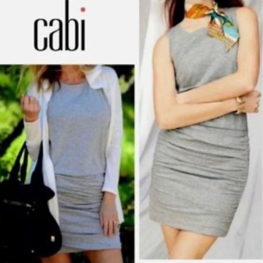 CAbi Everyday Rouched Jersey Knit Tank Dress Heathered Gray 5267 Size Medium